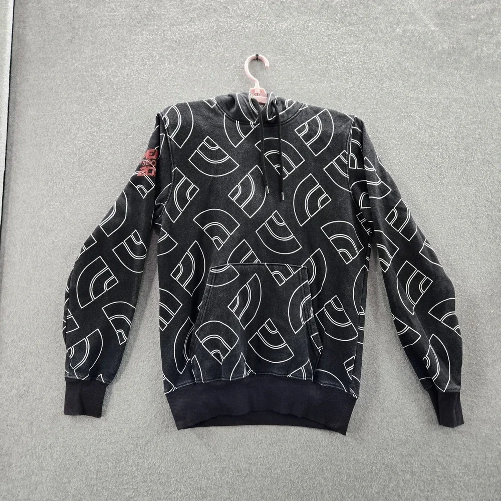 The North Face Men Hoodie S‎ Black Geometric Allover Print Logo Long Sleeve